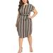 Niuer Short Sleeve Tops Dress Women Plus Size Tie Waist Striped Printes Casual Midi Dresses V Neck Irregular Hem Beach Party Sundress