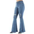 Women's Juniors/Plus Size Bell Bottom High Waist Flared Bootleg Ripped Jeans