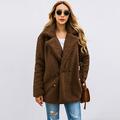 Suzicca Women Faux Fur Jacket Fuzzy Teddy Bear Notch Lapels Touble Breasted Buttons Pockets Oversized Casual Coat