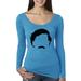 Pablo Escobar Narcos TV Leader Face Sihouette Famous People Womens Scoop Long Sleeve Top, Vintage Turquoise, 2XL