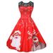 Selfieee Women's Christmas Lace Stitching Sleeveless Printed Dress A-line Pleated Cocktail Prom Dress 40376 Red XX-Large