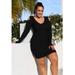 Women Cutout Shoulder V Neck Slim Sheath Dress Solid Long Sleeve Casual Party Mini Dress