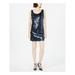 CALVIN KLEIN Womens Navy Sequined Sleeveless Scoop Neck Mini Shift Party Dress Size 10