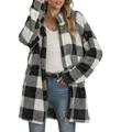 Womenâ€™s Casual Style Plush Long-sleeved Coat Fashion Color Contrast Plaid Single-breasted Fashion Design Mid-length Jacket