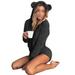 Ladies Cute Long Sleeve Rompers Ears Descor Hoodies Fluffy Playsuit Ladies Cute Long Sleeve Sleepwear Cozy Shorts with Hooded Jumpsuits for Juniors Womens