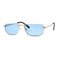 Womens Classy 90s Fashion Exposed Lens Rectangle Metal Rim Sunglasses Gold Blue