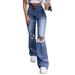 Atralife Women Trousers Street Jeans High-Waist Ripped Casual Women Trouser