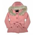 Girls Fleece Detachable Faux Fur Hood Button Polyester Belted Coat Jacket