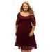 Women Plus Size Lace Dress Floral O-Neck A-Line Three Quarter Sleeves High Waist V Zipper Back Party Dress