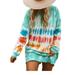 Boho Gradient Printed T Shirt Dresses for Women Casual Loose Long Sleeve Short Mini Dress Ladies Rainbow Tie Dye Printed Sweatshirt Dress Fashion Baggy Straight Dress