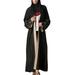 Women's Abaya Lace Open Front Islam Long Sleeve Maxi Dress Muslim Cardigan Black