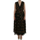 Dolce & Gabbana Black Silk Brown Fringes A-Line Dress