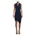 NICOLE MILLER Womens Navy Ruched Sleeveless V Neck Knee Length Faux Wrap Evening Dress Size S