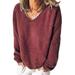 Avamo Women Baggy Pullover Loose Casual Fuzzy Fleece Jumper Ladies Long Sleeve Plush Pullover V-Neck Top Fashion Solid Color Autumn Fall Sweatshirt