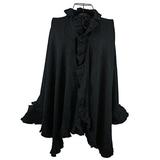 Luxury Women Ruffle Edge Poncho Knitted Shawl Premium Lady Soft Knit Cape Jacket Fashion Scarf Stretchy Wrap Over Solid Color Girl Large Shawl Elegant Cloak Warmer, Black