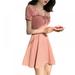 Womenâ€™s Summer Short Sleeve V-Neck High Waist Floral Print A-Line Mini Dress Lace Up Slim Dress,Pink