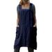 Niuer Women Cotton Linen Cross Back Overalls Dress Apron Housework Back Wrap Pinafore Florist Dress Navy Blue L(US 10-12)