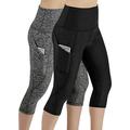 Sexy Dance 2 Pack Ladies Athletic Cropped Pants High Waist Solid Color Capris with Pocket Tummy Control Sport Yoga Trouser