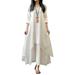 Avamo Oversize M-5XL Cotton Linen T Shirt Dress Ruffle Irregular Hem Swing Dress For Lady Solid Color Pleated Maxi Dress Casual Loose Button Tunic Dress