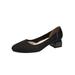 LUXUR Women Pointed Toe Square Toe Chunky Heels Slip On Pumps Shoes Mules Solid Color