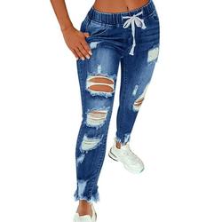 Sexy Dance Women Ripped Jeans Leggings Ripped Distressed Destroyed Skinny Jeans Low Waisted Stretch Denim Pants Trousers