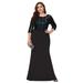 Ever-Pretty Women's Fall 3/4 Sleeve Round Neck Mermaid Plus Size Mother of the Bride Dress 00494 Black US16