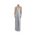 ADRIANNA PAPELL Womens Silver Glitter Spaghetti Strap V Neck Maxi Sheath Evening Dress Size 2