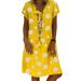 Women Plus Size Floral Print Cotton Linen Dress Casual Loose Tunic Dress V Neck Boho Beach Sundress