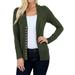 Women Classic Thin Snap Button Front V-Neck Button Down Long Sleeve Ribbed Knit Cardigan