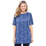 Plus Size Women's Perfect Printed Short-Sleeve Boatneck Tunic by Woman Within in French Blue Paisley (Size 4X)