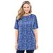 Plus Size Women's Perfect Printed Short-Sleeve Boatneck Tunic by Woman Within in French Blue Paisley (Size 4X)