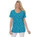 Plus Size Women's Perfect Printed Short-Sleeve Scoopneck Tee by Woman Within in Waterfall Lovely Ditsy (Size L) Shirt