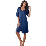 Plus Size Women's Short French Terry Zip-Front Robe by Dreams & Co. in Evening Blue (Size M)