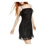 TRIXXI Womens Black Sequined Spaghetti Strap Square Neck Short Sheath Cocktail Dress Size 3