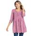 Plus Size Women's V-Neck Pintucked Tunic by Woman Within in Pink Orchid Marigold Floral (Size 38/40)