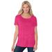 Plus Size Women's Marled Cuffed-Sleeve Tee by Woman Within in Dark Raspberry Sorbet Marled (Size 3X) Shirt