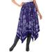 Plus Size Women's Handkerchief Hem Skirt by Roaman's in Violet Floral Scarf (Size 14 W) Made in USA Smocked Elastic Waist