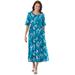 Plus Size Women's Button-Front Essential Dress by Woman Within in Deep Teal Graphic Bloom (Size S)