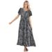 Plus Size Women's Short-Sleeve Crinkle Dress by Woman Within in Black Ikat (Size 5X)