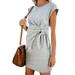 Women's Plain Pregnant Short Sleeve Lace Up Maternity Party Loose Mini Dresses