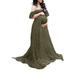 Avamo Maternity Long Dress Ruffles Sleeve Lace Off Shoulder Stretchy Trailing Maxi Photography Dress Navy Green XL(US 12-14)