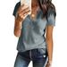 Womens tops time and tru tops Womens shirts Summer Fashion Knit Short Sleeve Tunic Top V-neck Loose Shirt