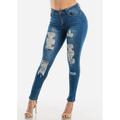 Womens Juniors High Waisted Skinny Jeans - Distressed Med Wash Skinny Jeans - Torn Skinny Jeans 10423J