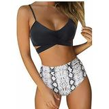 New Women's Halter Bikini High Waisted Swimsuits Cross Wrap Two Piece Strappy Bathing Suits
