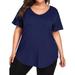 Avamo Summer Short Sleeve Tops for Women Plus Size T-Shirt Blouse Solid Color with Pockets Summer Essential