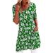 Winnereco Women Dress Floral Print Round Neck Half Sleeve Straight Dress (Green L)