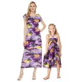 Matching Hawaiian Luau Mother Daughter Cap Sleeve Maxi Dress in Hibiscus Blue