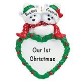 The Holiday Aisle® Polar Bear Couple Heart Hanging Figurine Ornament Plastic in Green/White | 4.25 H x 2.75 W x 0.5 D in | Wayfair