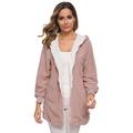 Meterk Women Hooded Jacket Faux Lam Wool Long Sleeve Zipper Pockets Plus Size Winter Casual Coat Outwear