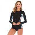 Women Swimsuit Rash Guard Patchwork Long Sleeve Full Length Zipper Sunshade 2 Piece Beach Surfing Diving Bathing Suit Swimwear Black M